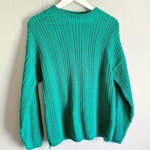 Bobbie Brooks Vintage Cable Knit Sweater Kelly Green Crew Neck Pullover M